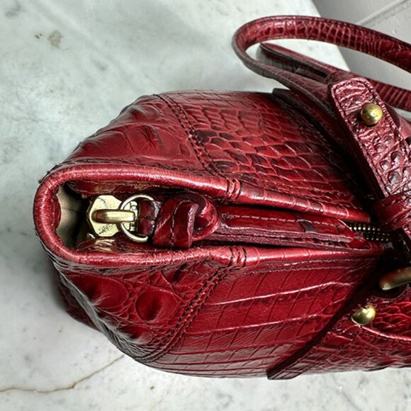Brahmin Bag Purse Tote Red Med Asher Melborne Croc Shoulder Zip Top GUC - Picture 8 of 16